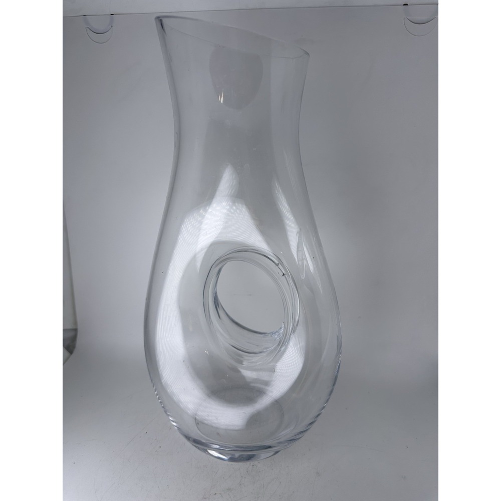 Clear Glass Donut Hole Wine Decanter Carafe Pitcher Modern 12" Sculptural